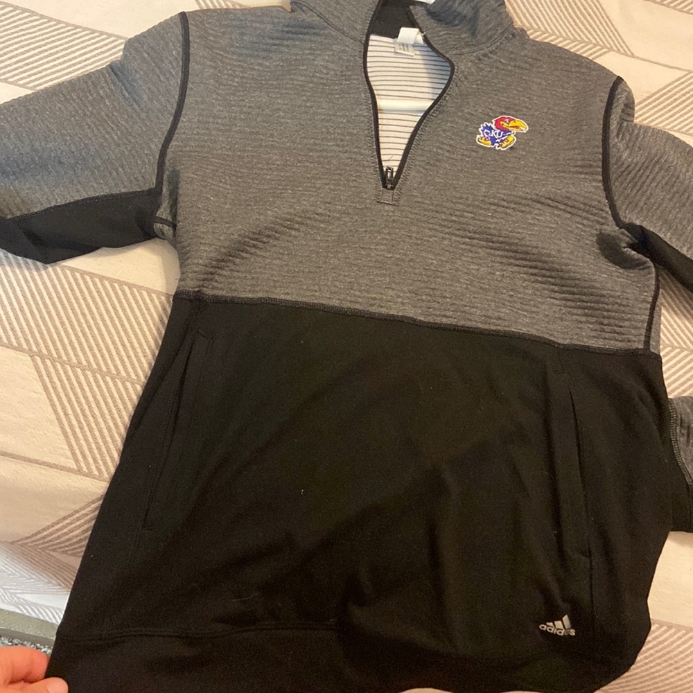 Two toned KU adidas pull over 1/4 zip
